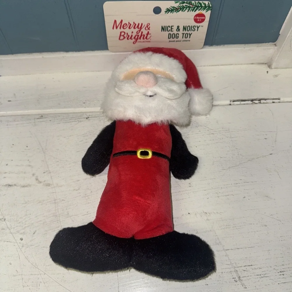 Merry & Bright Nice & Noisy‎ Santa Dog Toy Red Squeaky Thrash Plush Toss Shake